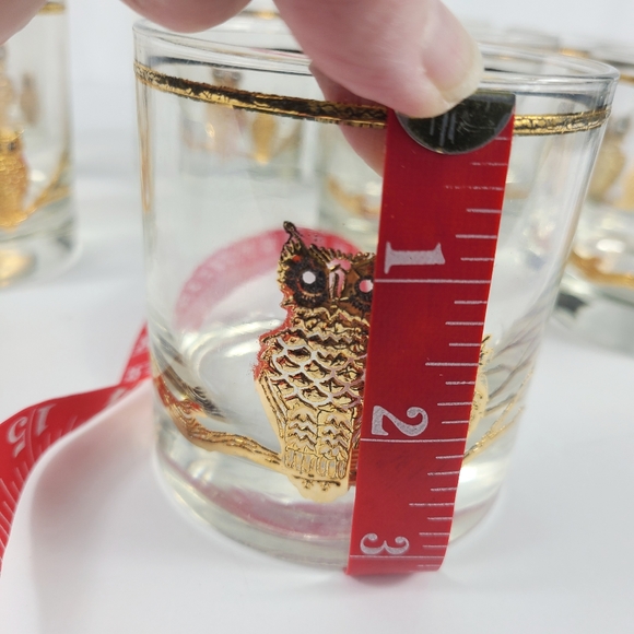 MID CENTURY VINTAGE LOW BALL GLASSES GOLD LEAF WITH OWLS SET OF 8 - Picture 10 of 13